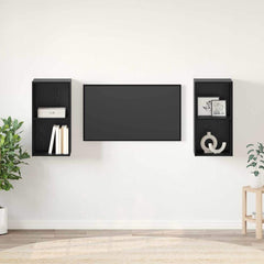 2 Piece Wall-mounted TV Cabinet Set Engineered Wood in Black Oak