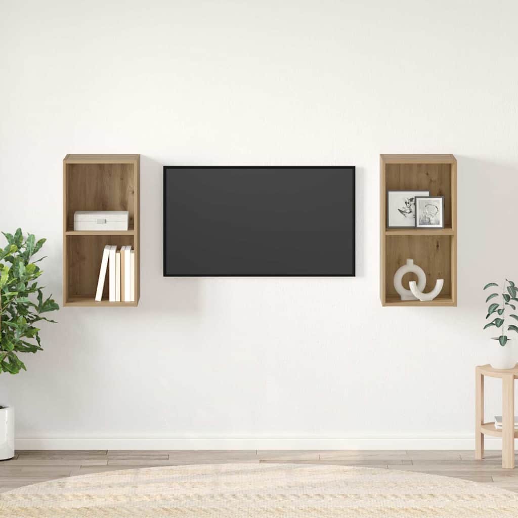 2 Piece Wall-mounted TV Cabinet Set Engineered Wood in Artisan Oak