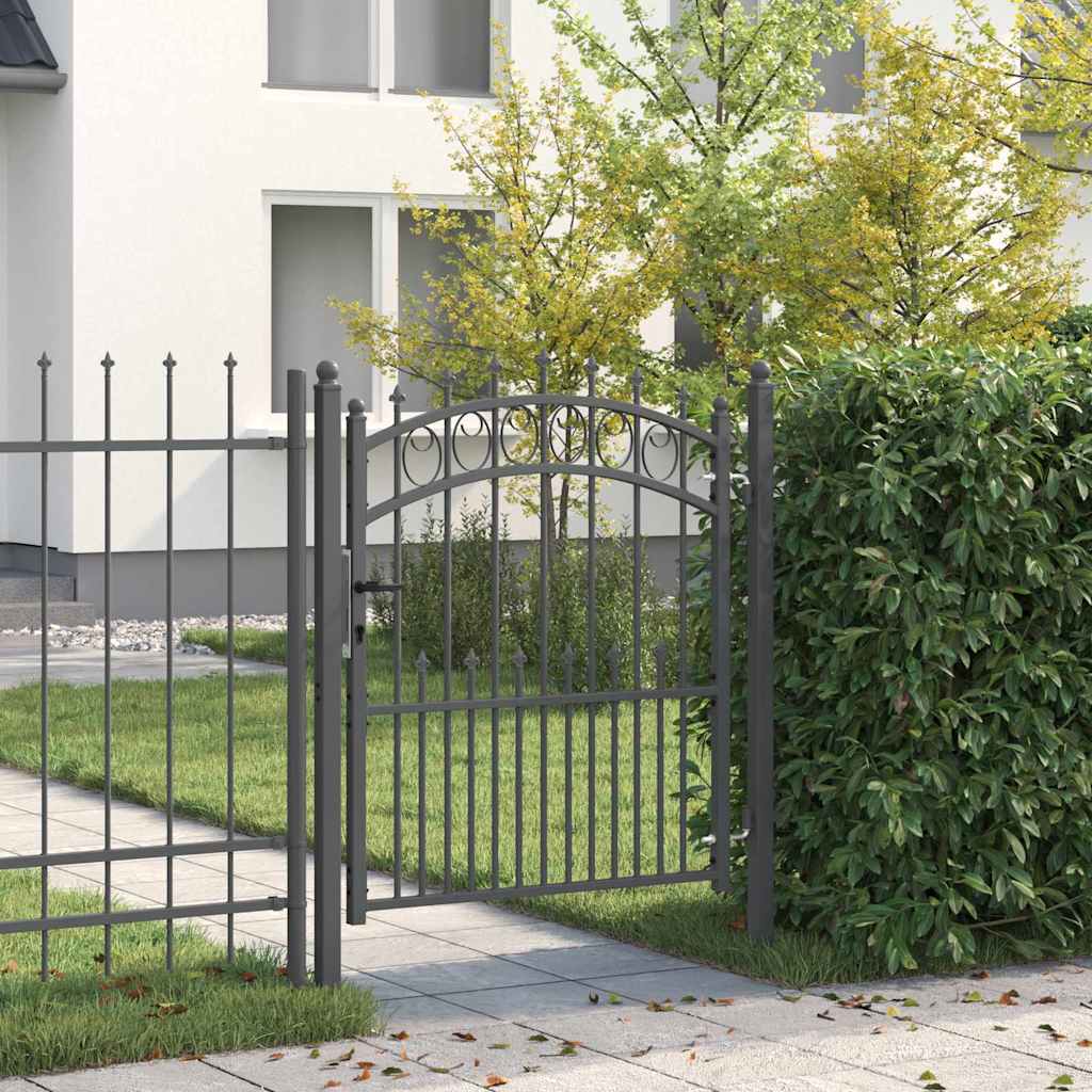 Fence Gate with Spikes EMMEN Powder-coated steel Grey 104 x 109.5 cm