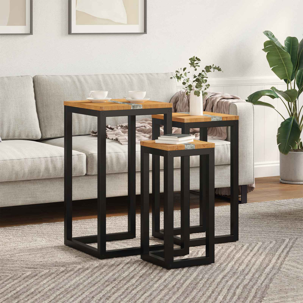 vidaXL Nesting Table WEERT 3 pcs 39 x 39 x 71 cm Solid Teak Wood Brown 1