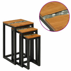 vidaXL Nesting Table WEERT 3 pcs 39 x 39 x 71 cm Solid Teak Wood Brown 3