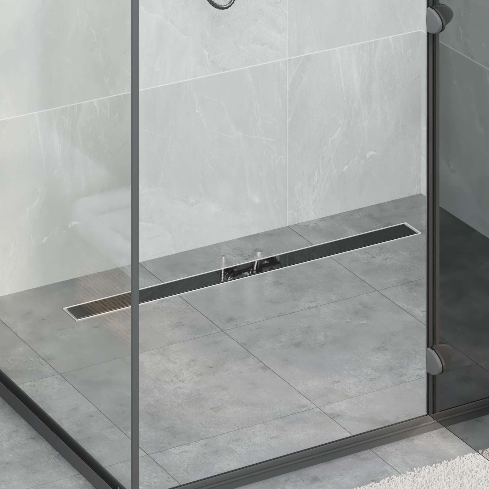 vidaXL Shower Drain with Glass Cover Black 90 cm Stainless Steel 304 1
