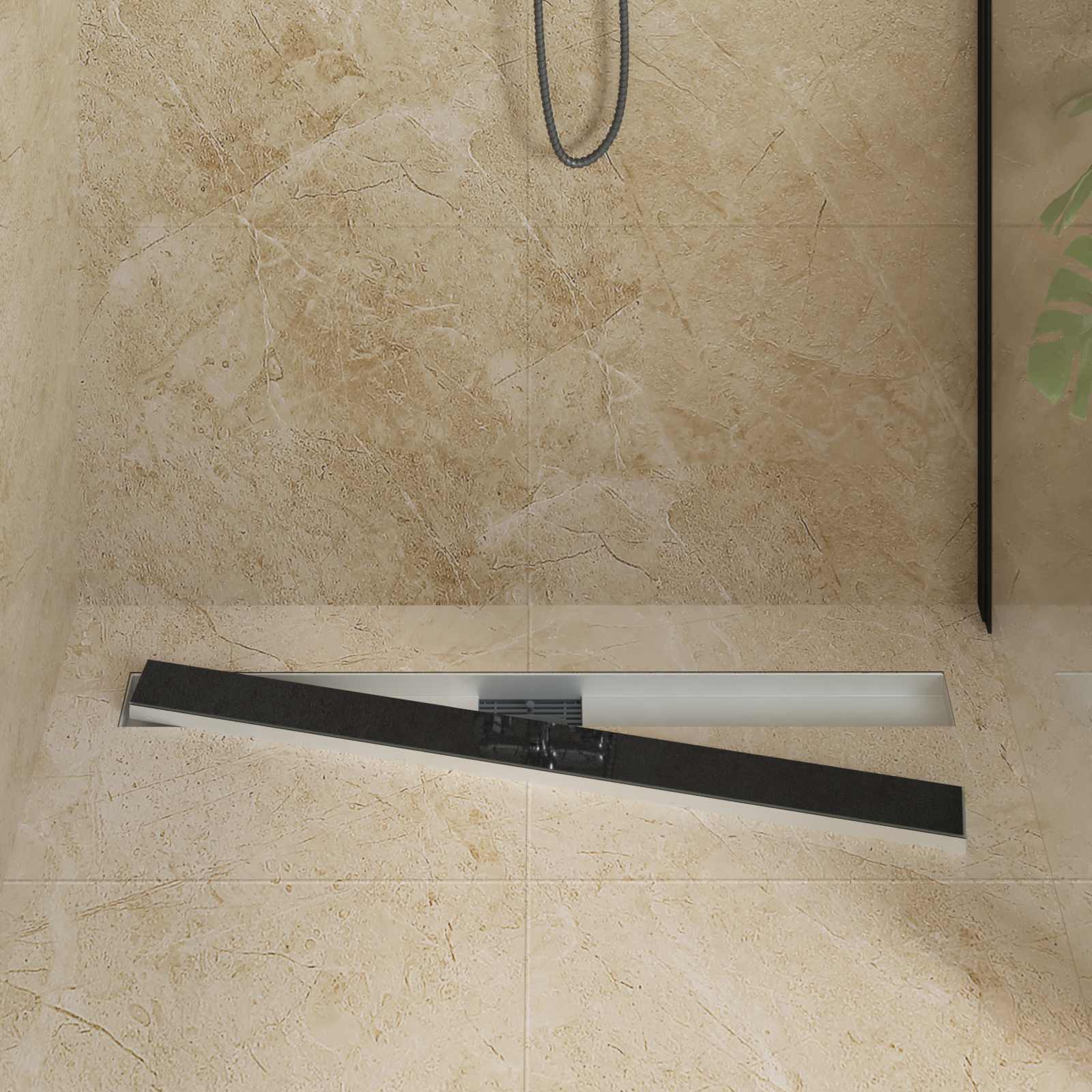 vidaXL Shower Drain with Glass Cover Black 90 cm Stainless Steel 304 3