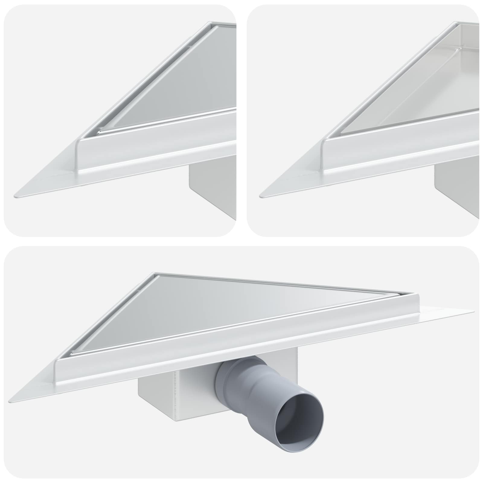 vidaXL 2 in 1 Triangle Shower Drain Silver 32 x 32 x 7.5 cm 2