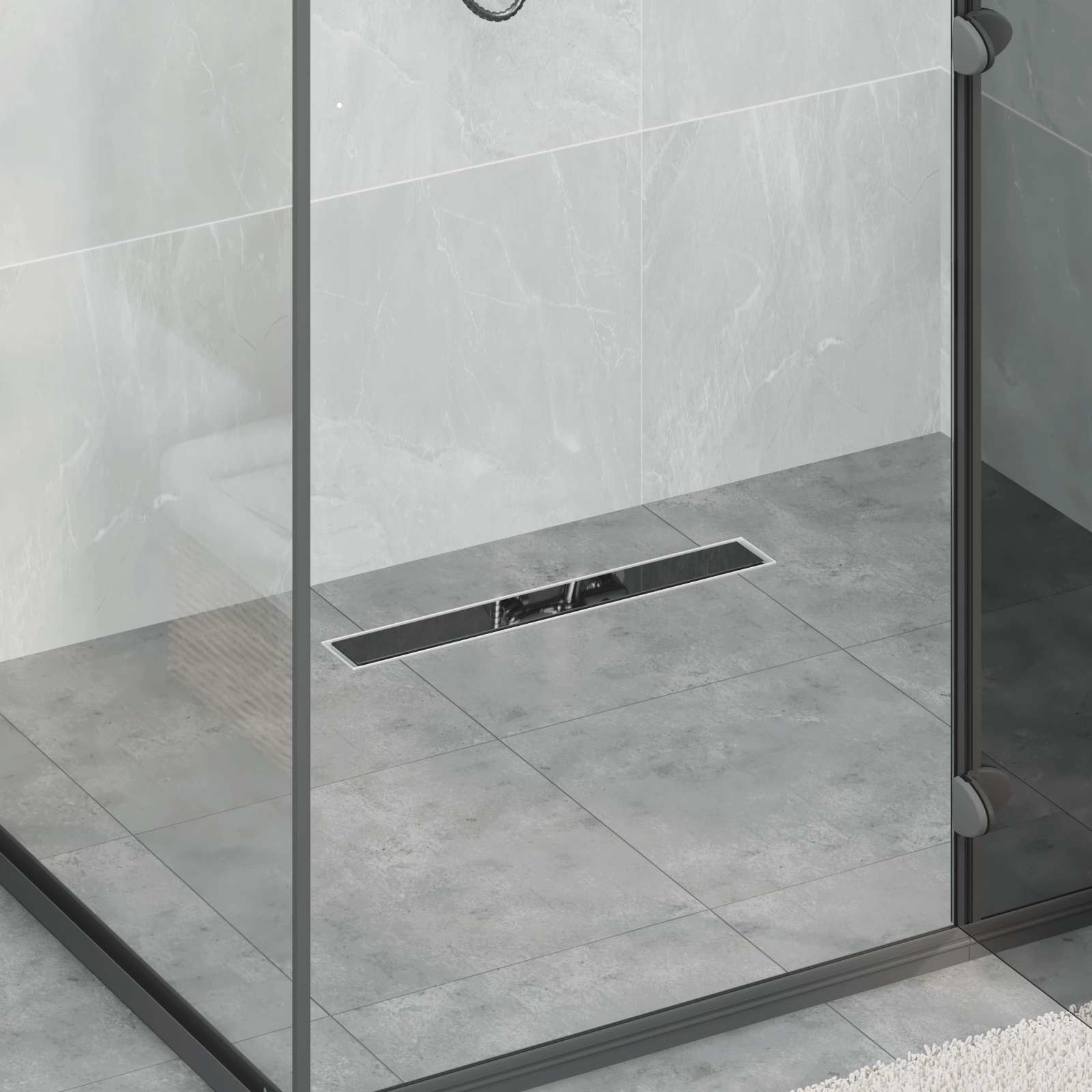 vidaXL Shower Drain Glass Cover with 360° Siphon Black 50 cm 1