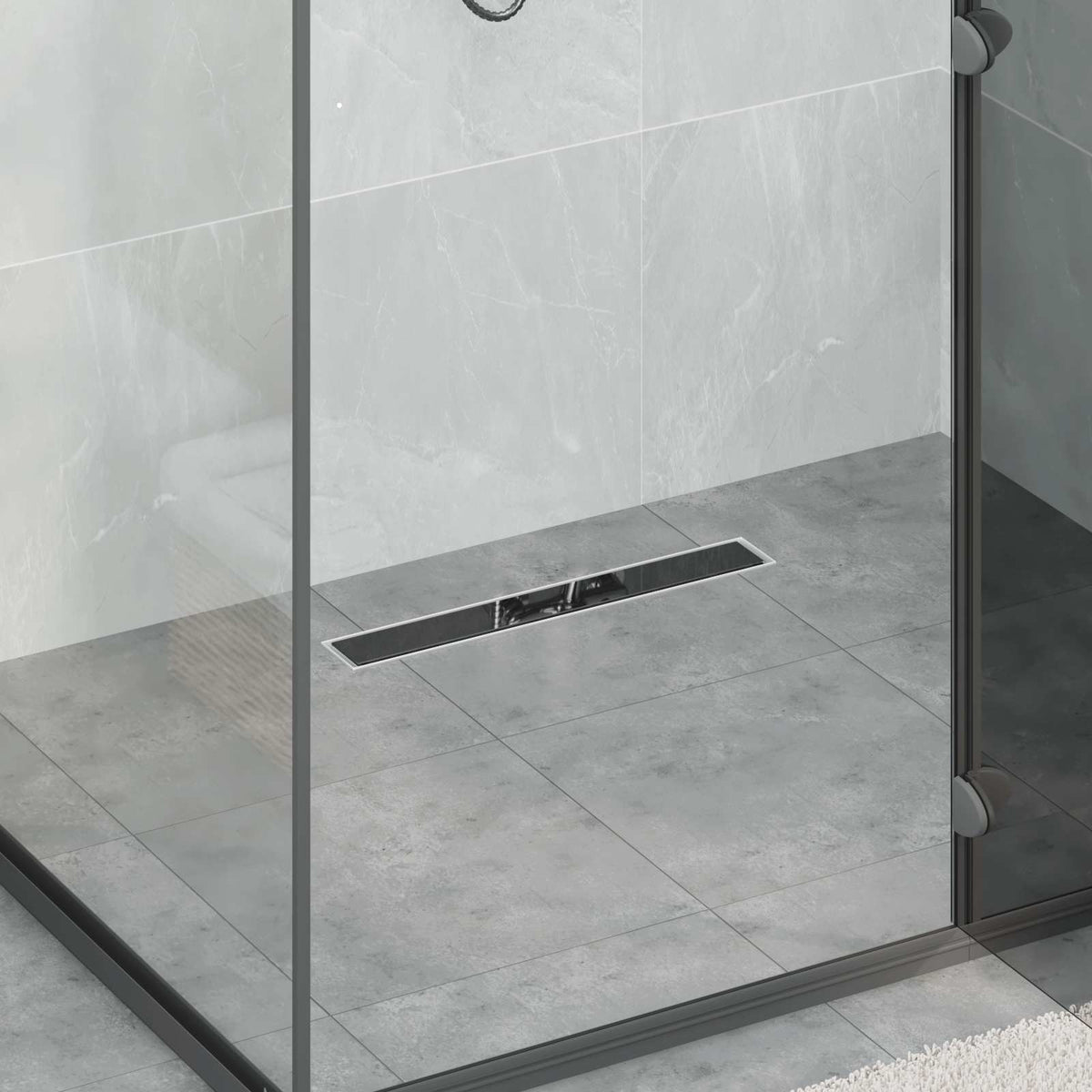 Shower Drain Glass Cover with 360° Siphon Black 50 cm with tempered glass cover