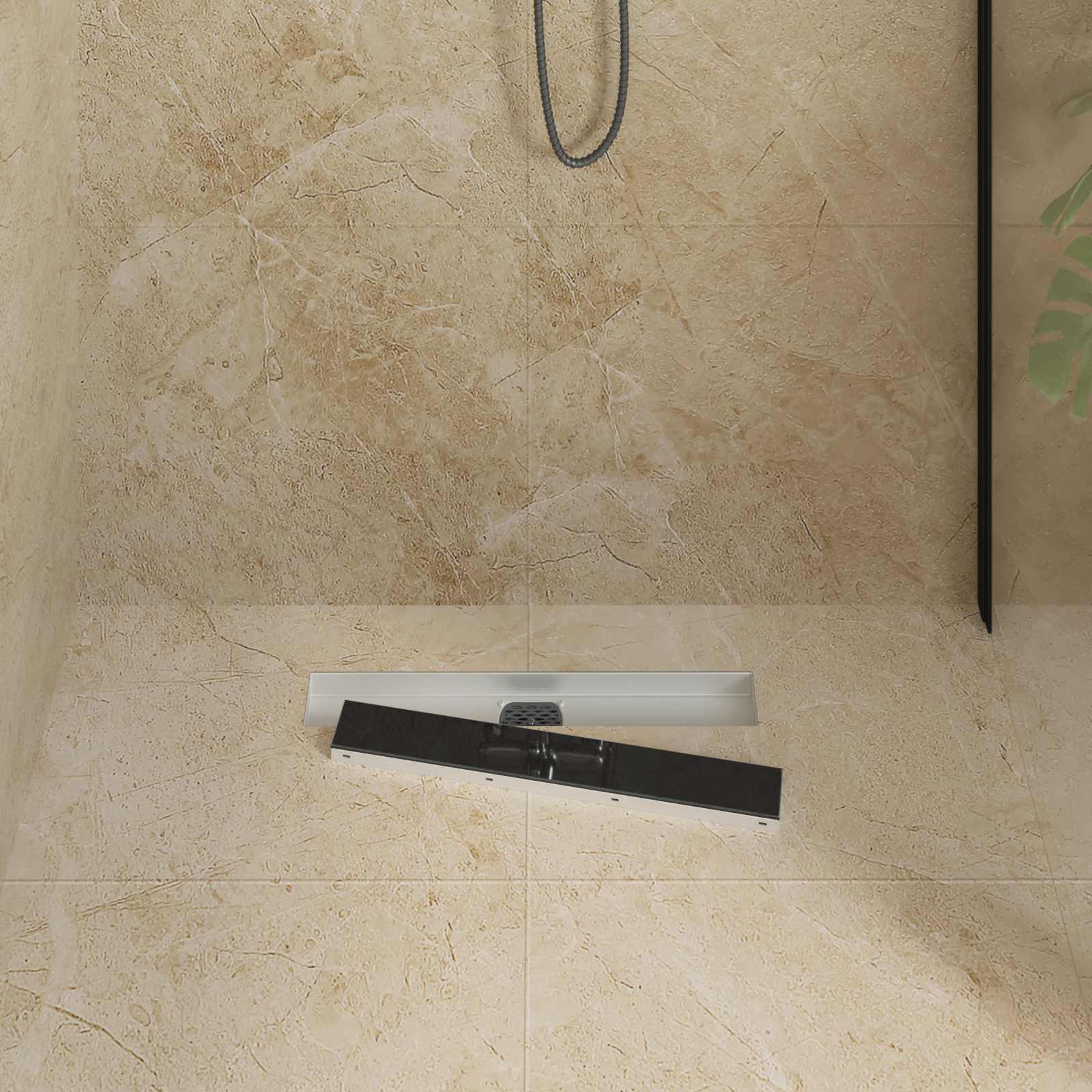 vidaXL Shower Drain Glass Cover with 360° Siphon Black 50 cm 3