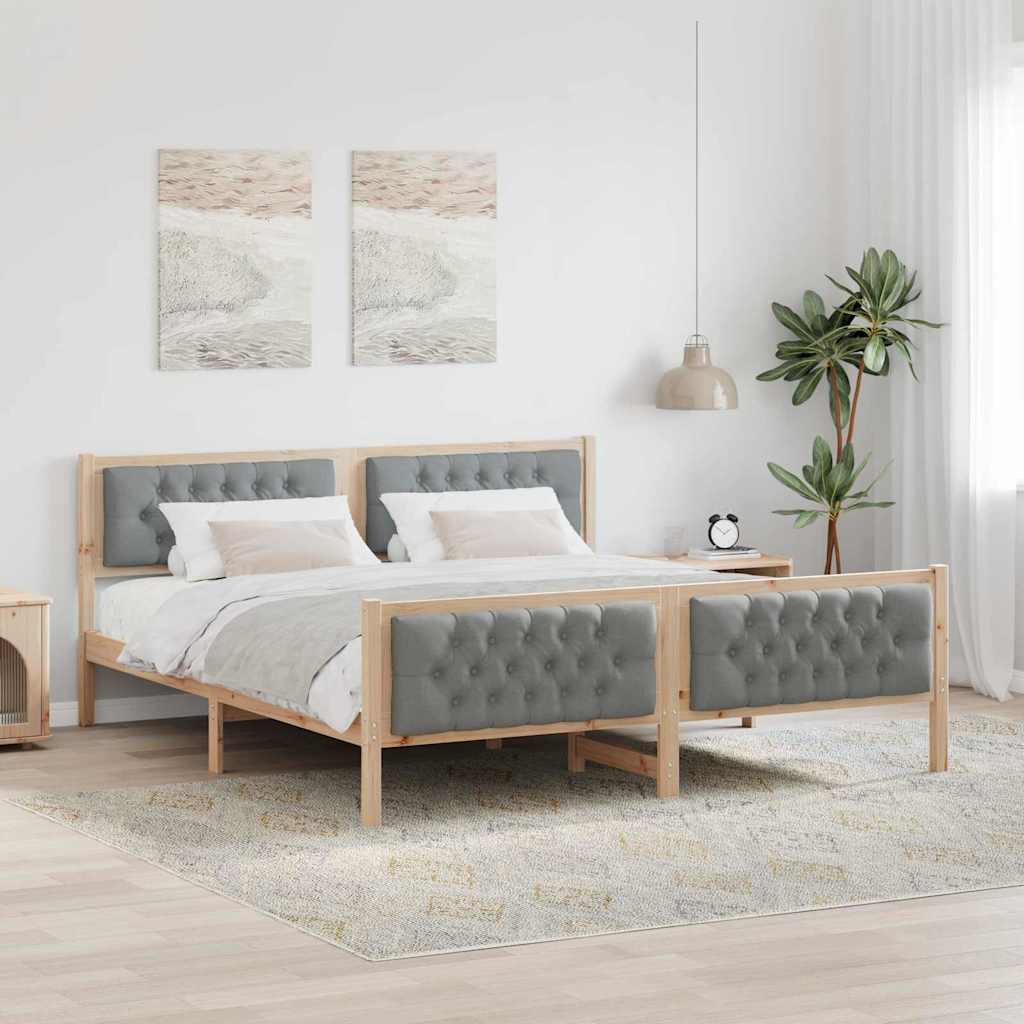 Bed Frame Light Grey Solid Pine Wood Brown and light grey 180 x 200 cm