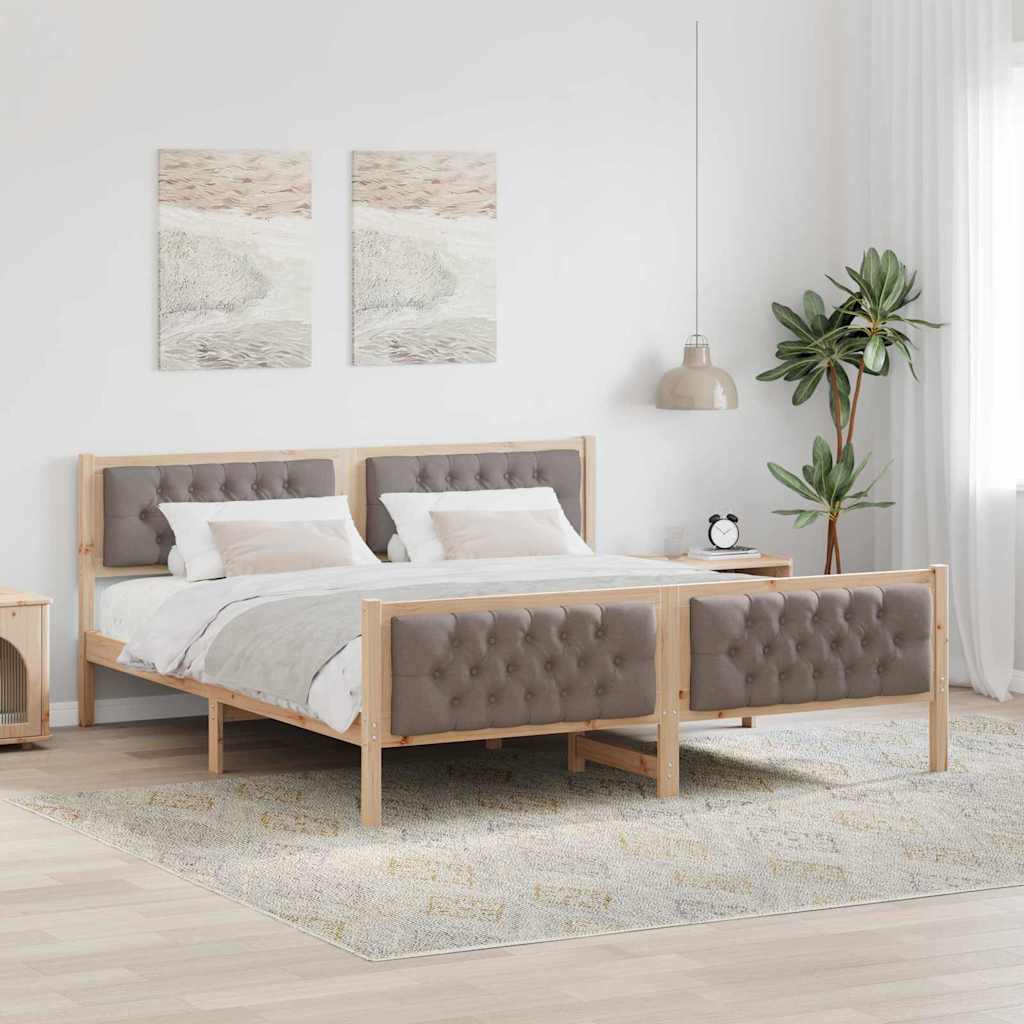 Bed Frame Light Grey Solid Pine Wood Brown and taupe 180 x 200 cm