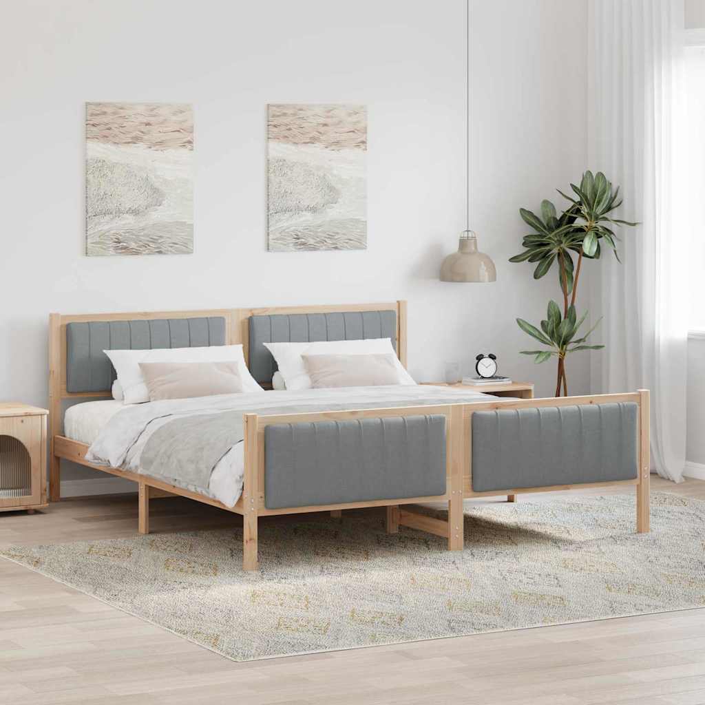 Bed frame Solid pine wood Natural and light grey 180 x 200 cm