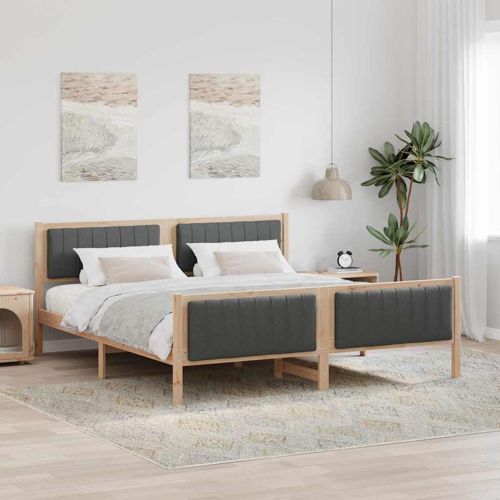 Bed frame Solid pine wood Natural and dark grey 180 x 200 cm