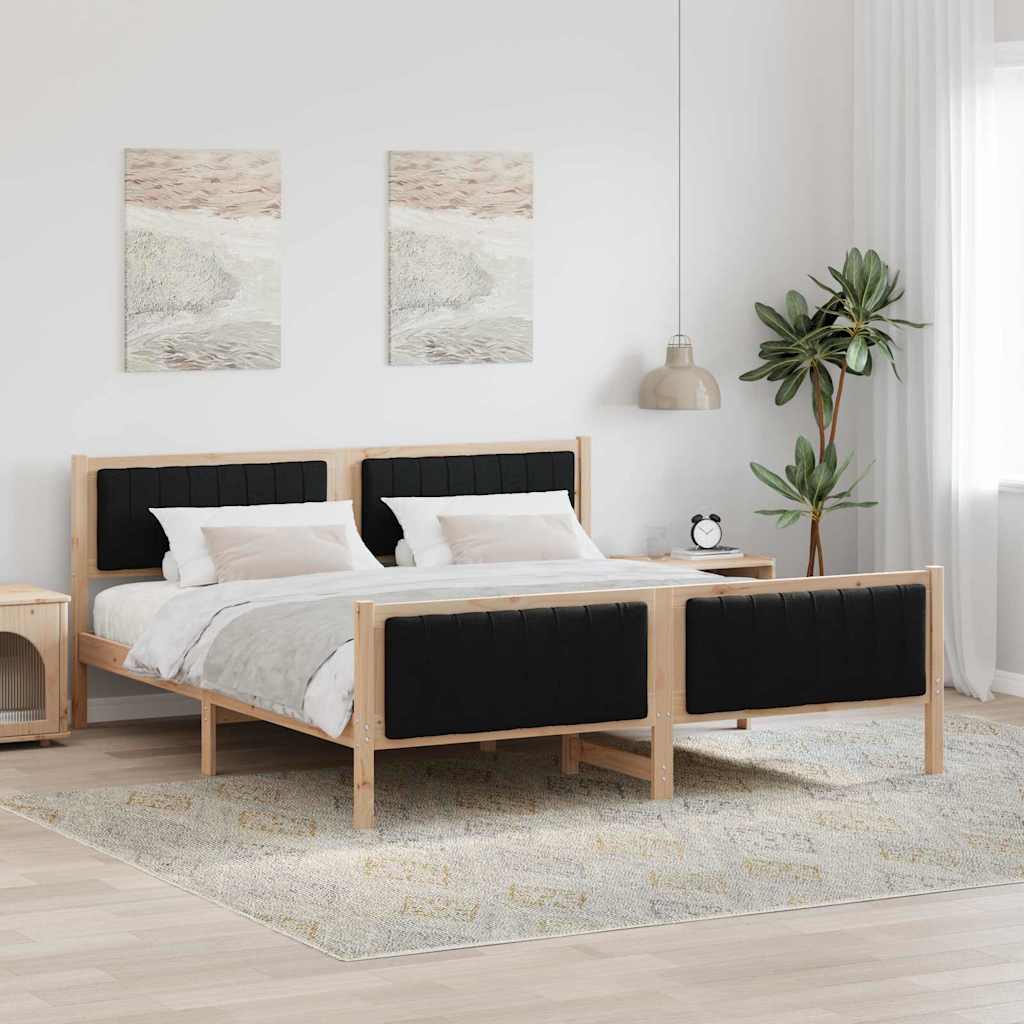 Bed frame Solid pine wood Natural and black 180 x 200 cm