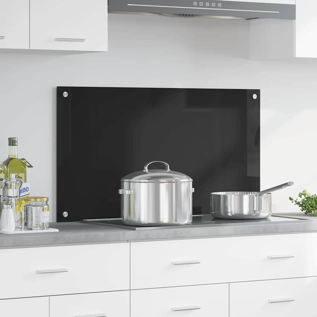 vidaXL Kitchen Backsplash Black 90 x 50 cm Tempered Glass 1