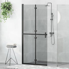 Walk-In Shower Wall Folding Black 70 x 6.5 x 190 cm Black frame/dark Transparent Glass 90 x 190 cm