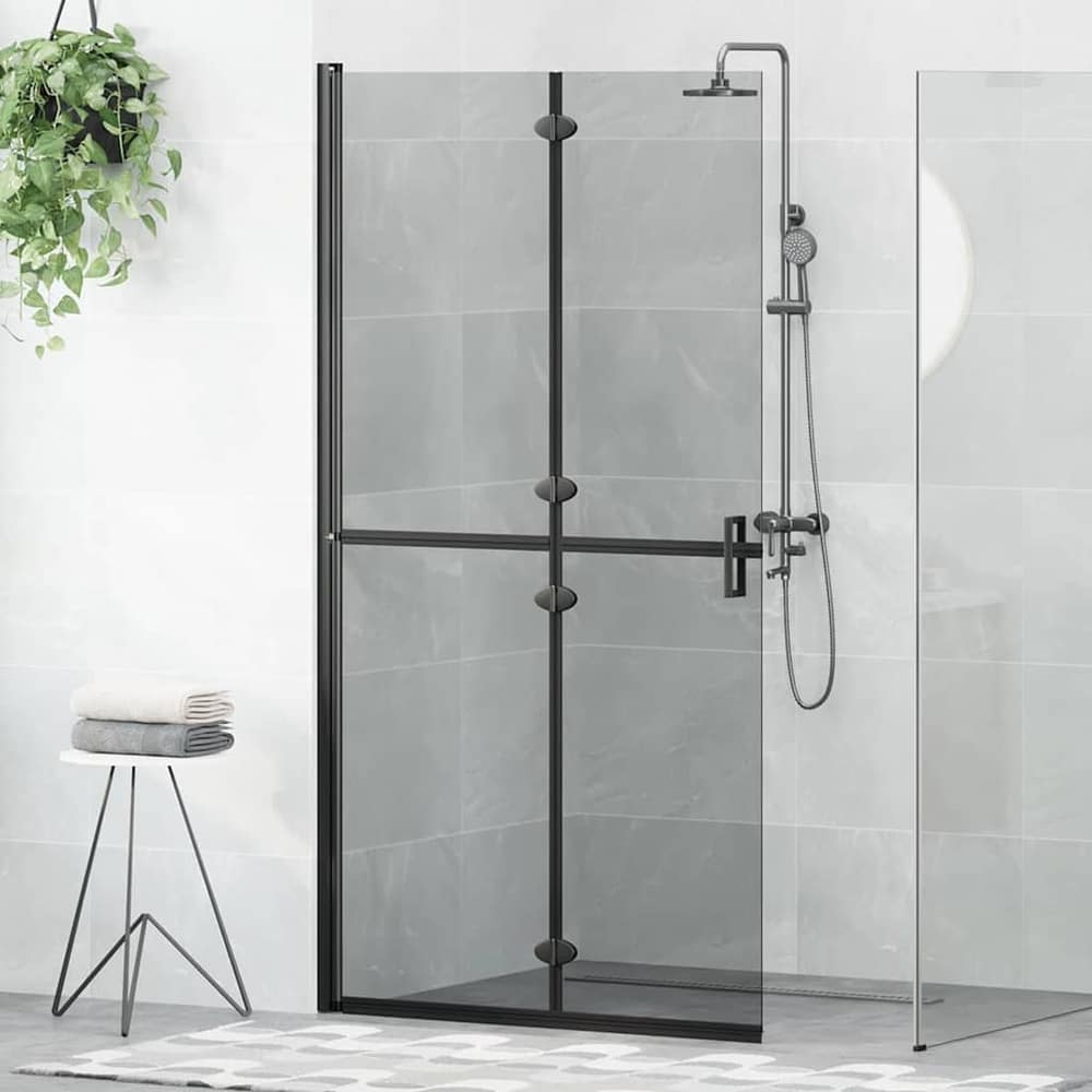 Walk-In Shower Wall Folding Black 70 x 6.5 x 190 cm Black frame/dark Transparent Glass 100 x 190 cm