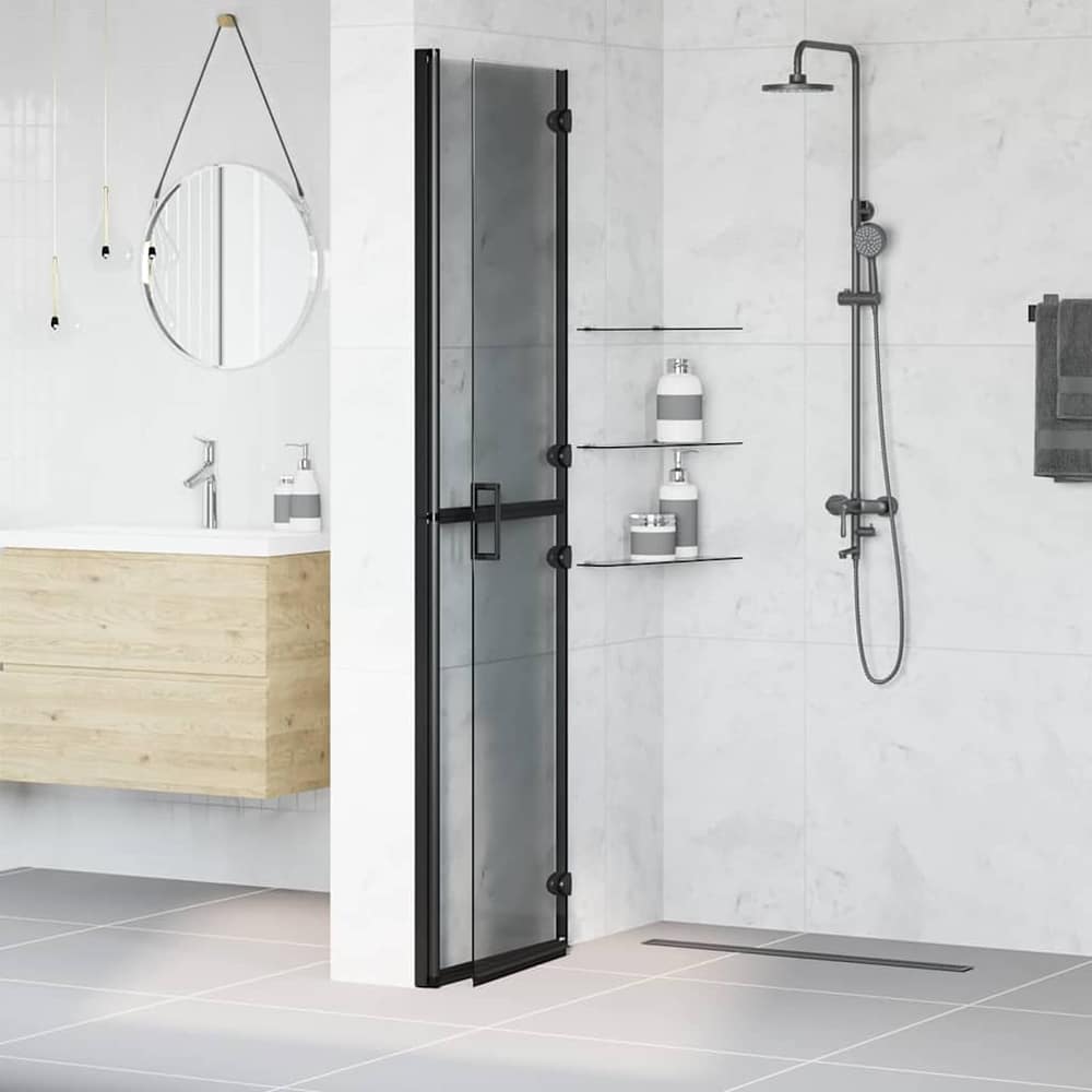 Walk-In Shower Wall Folding Black 70 x 6.5 x 190 cm Black frame/dark Transparent Glass 100 x 190 cm