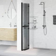 Walk-In Shower Wall Folding Black 70 x 6.5 x 190 cm Black frame/dark Transparent Glass 100 x 190 cm