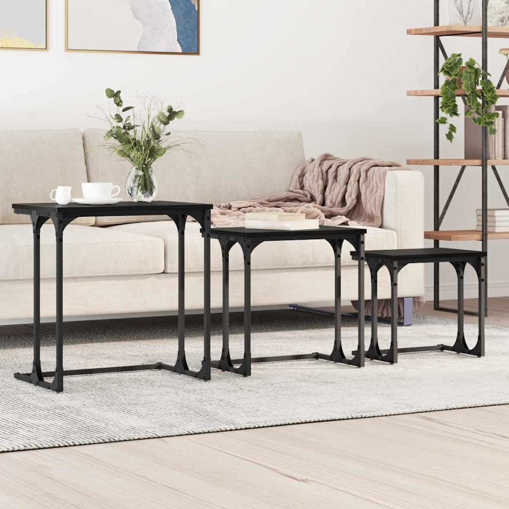vidaXL Nesting Coffee Table 3 pcs Black oak 50.5 x 35 x 53 cm 1