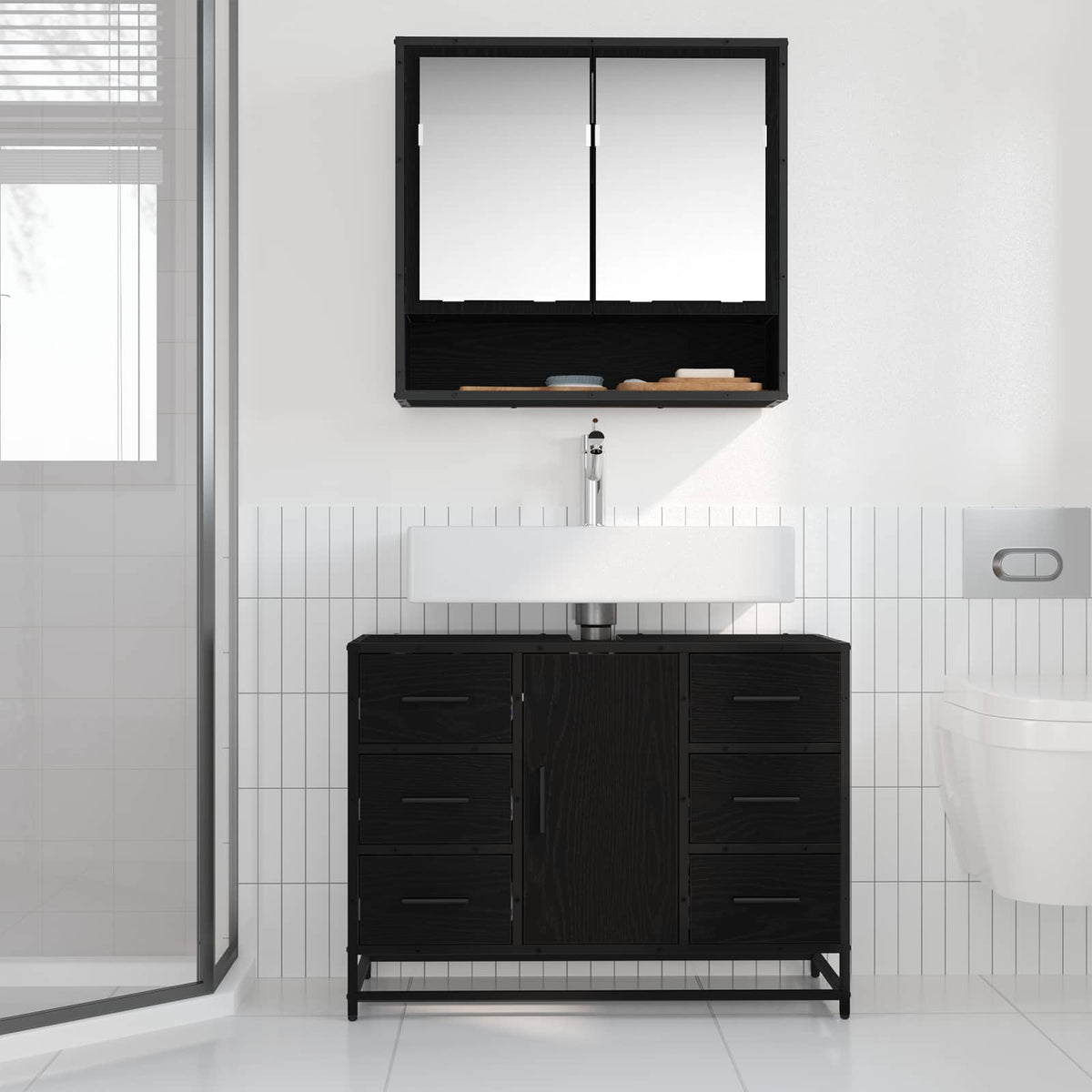 Bathroom Cabinet 80 x 33 x 60 cm Engineered Wood Black oak