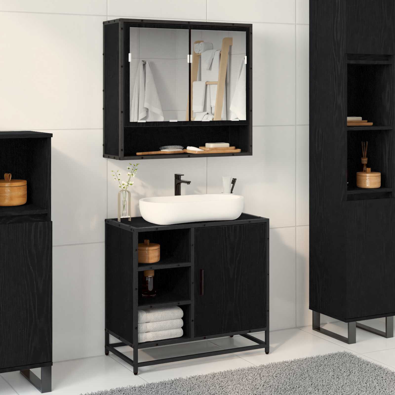 vidaXL Bathroom Cabinet Black Oak 65 x 33 x 60 cm Engineered Wood 1