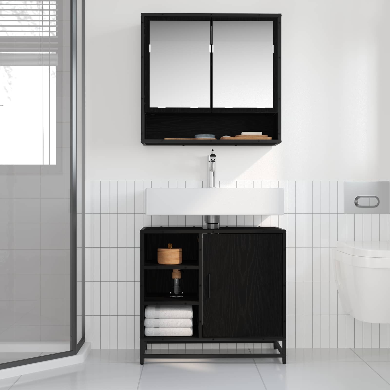 vidaXL Bathroom Cabinet Black Oak 65 x 33 x 60 cm Engineered Wood 4