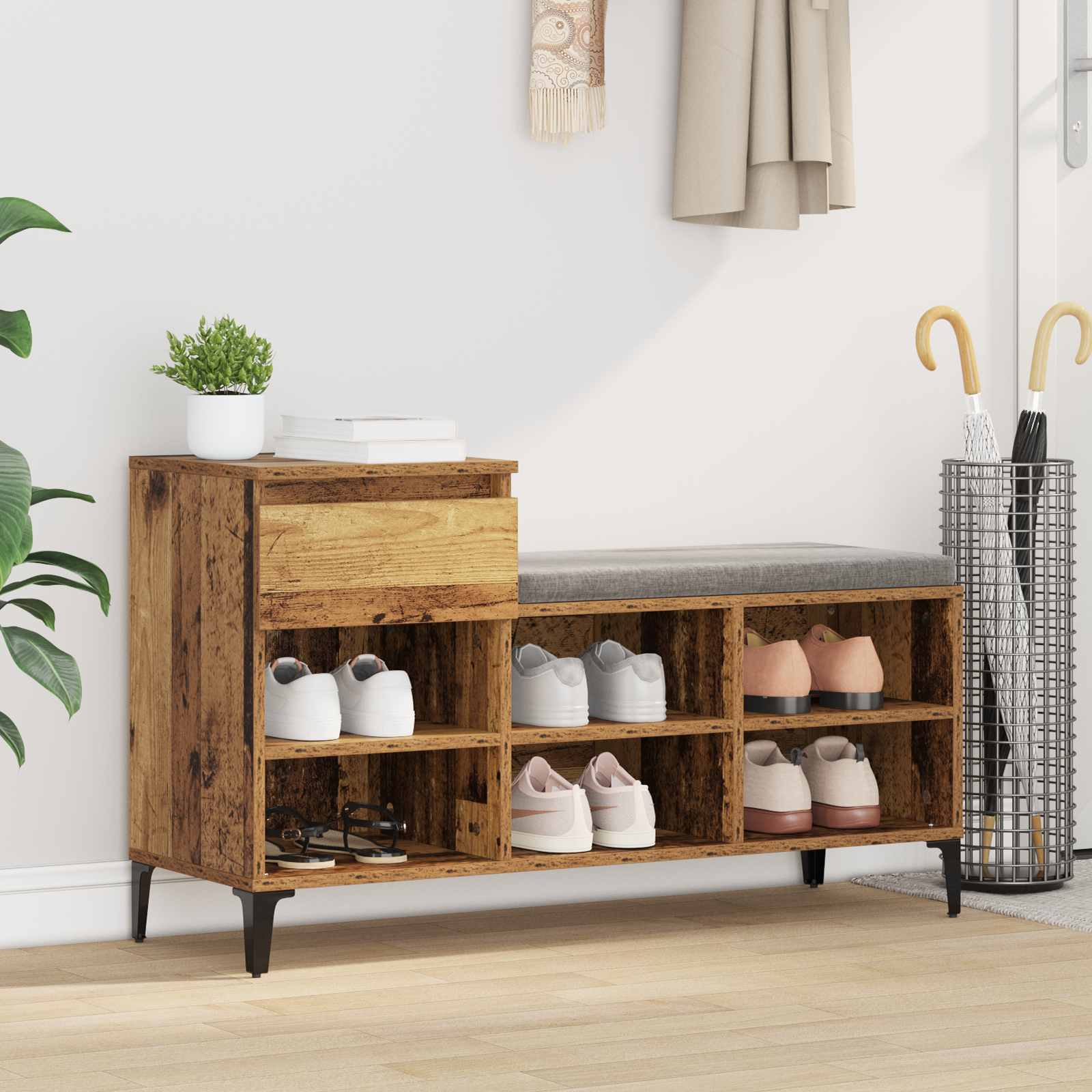 vidaXL Shoe Cabinet 102 x 36 x 60 cm Engineered Wood Old Wood 1