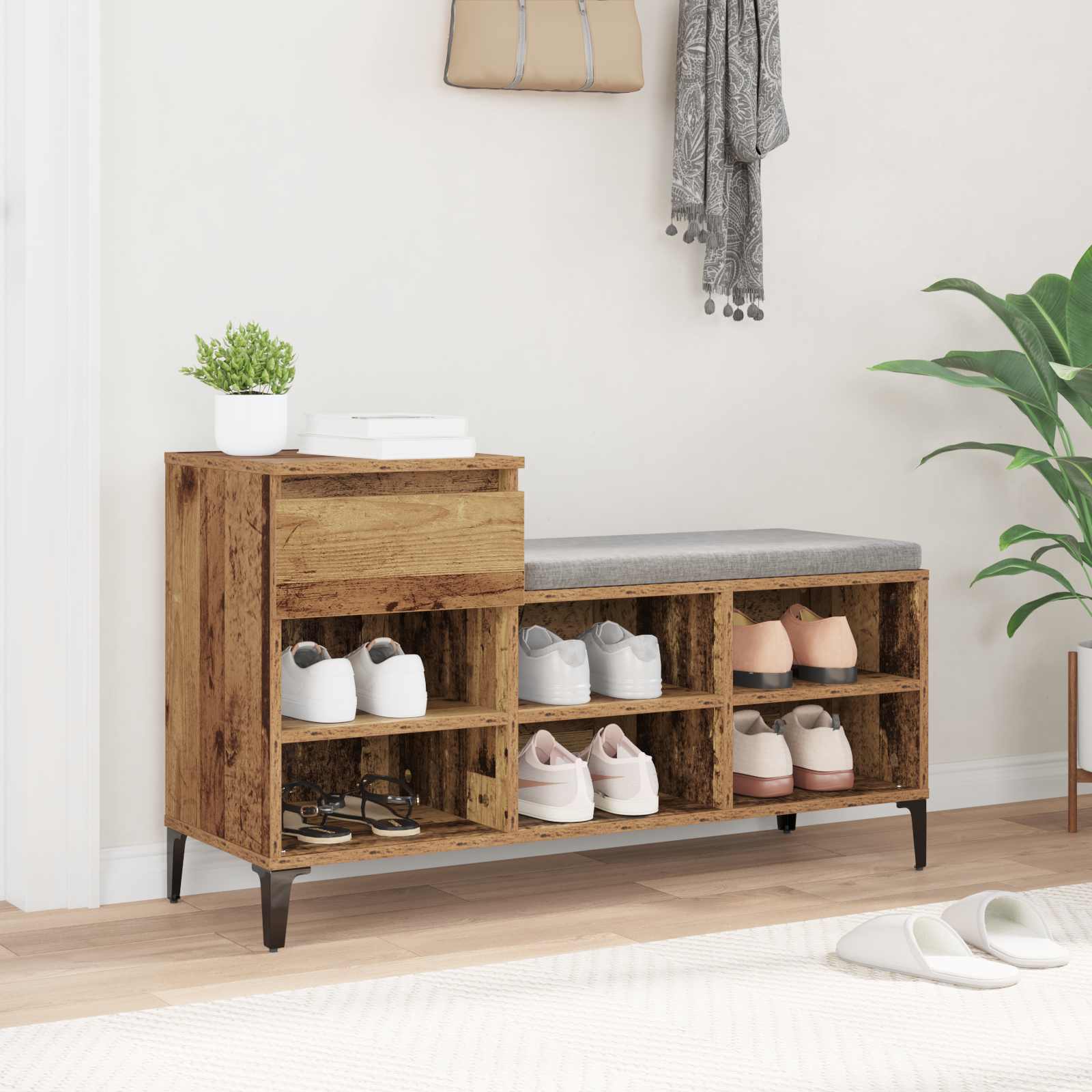 vidaXL Shoe Cabinet 102 x 36 x 60 cm Engineered Wood Old Wood 4