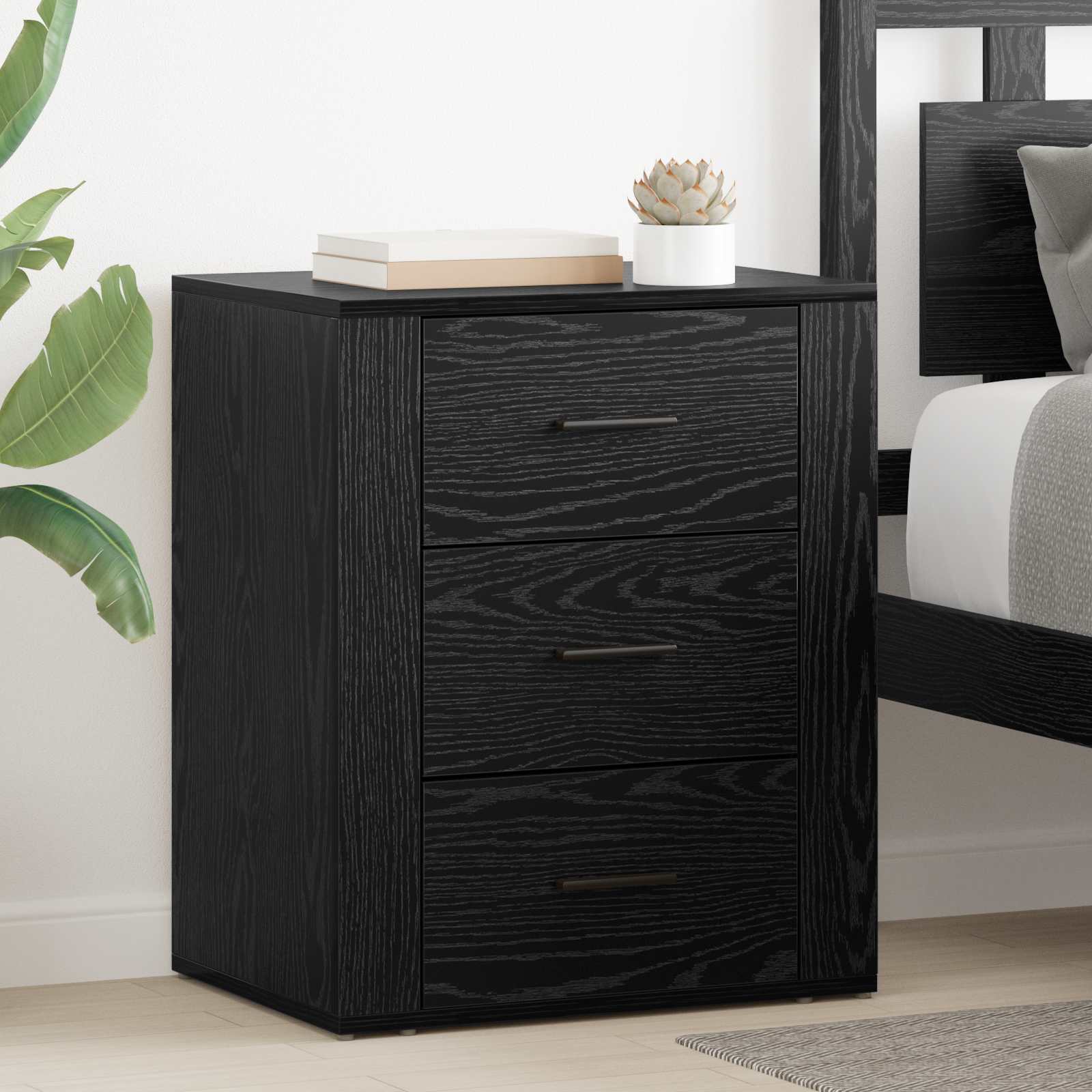 vidaXL Bedside Cabinet Black Oak 35 x 50 x 60 cm Engineered Wood 1