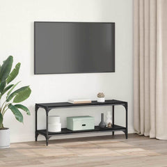 vidaXL TV Cabinet Black Oak 100 x 33 x 41 cm Engineered Wood and Iron 4