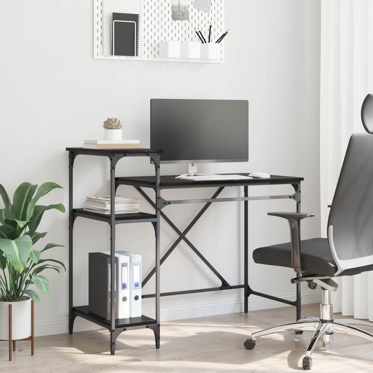 vidaXL Desk with Shelves Engineered Wood&Iron