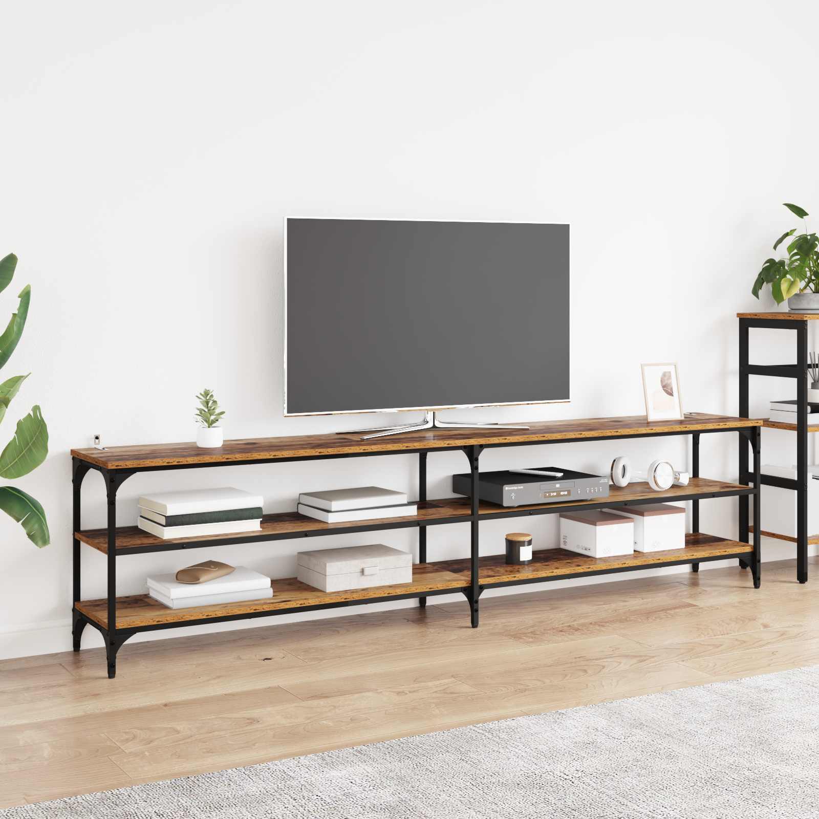 vidaXL TV Cabinet 200 x 30 x 50 cm Old Wood Engineered Wood and Iron 1