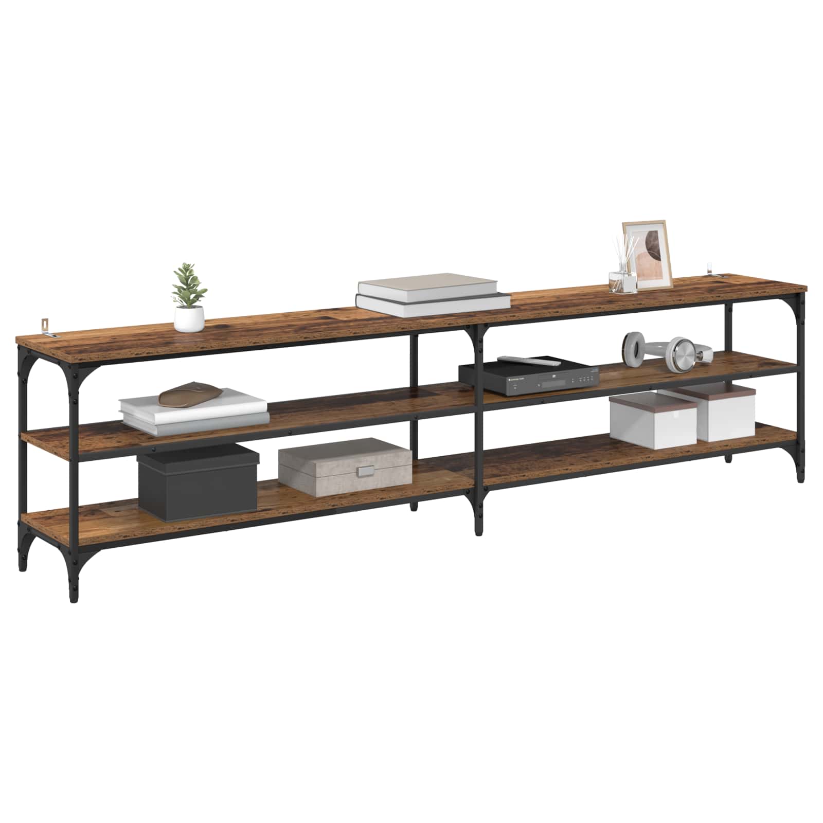 vidaXL TV Cabinet 200 x 30 x 50 cm Old Wood Engineered Wood and Iron 3