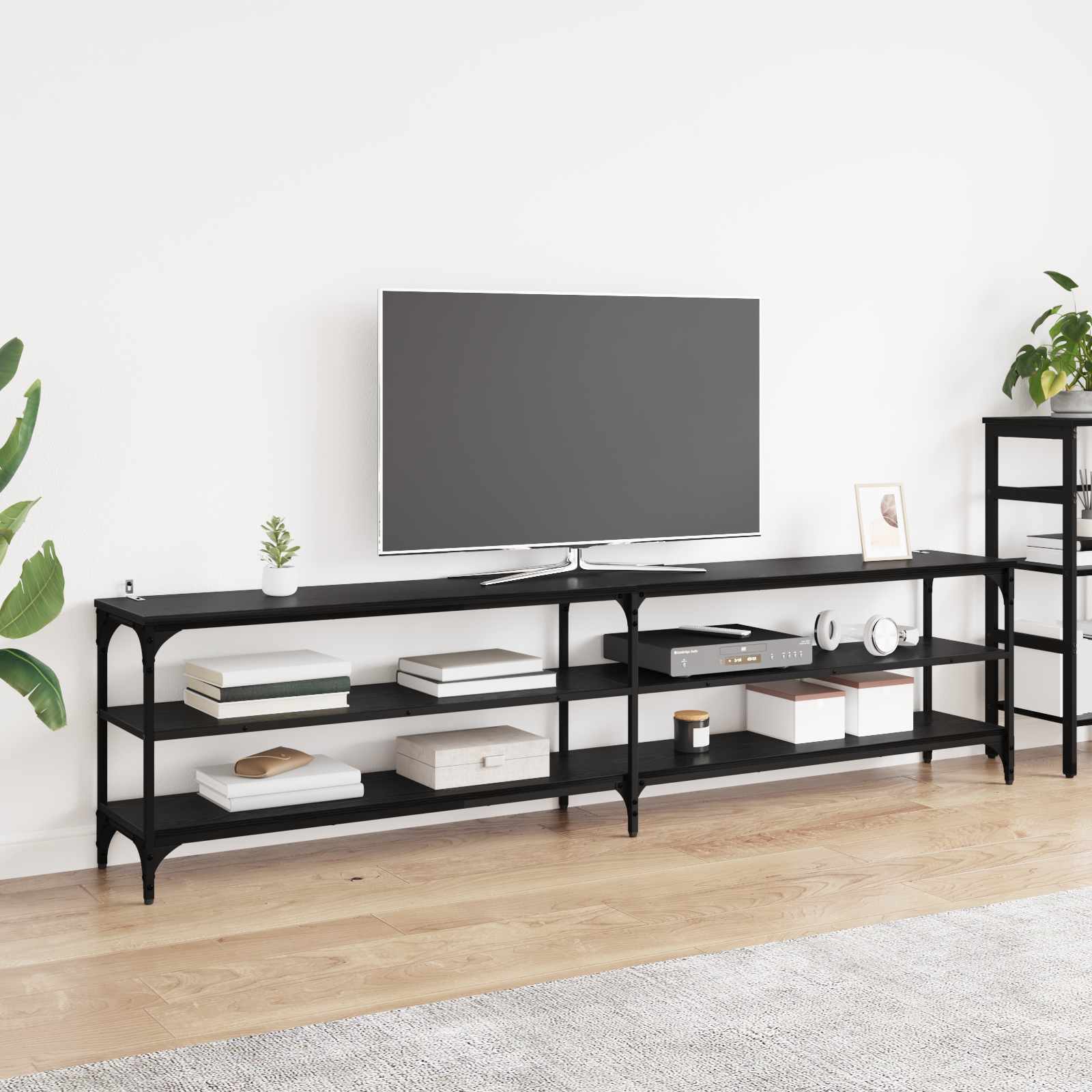 vidaXL TV Cabinet 200 x 30 x 50 cm Black Oak Engineered Wood and Iron 1