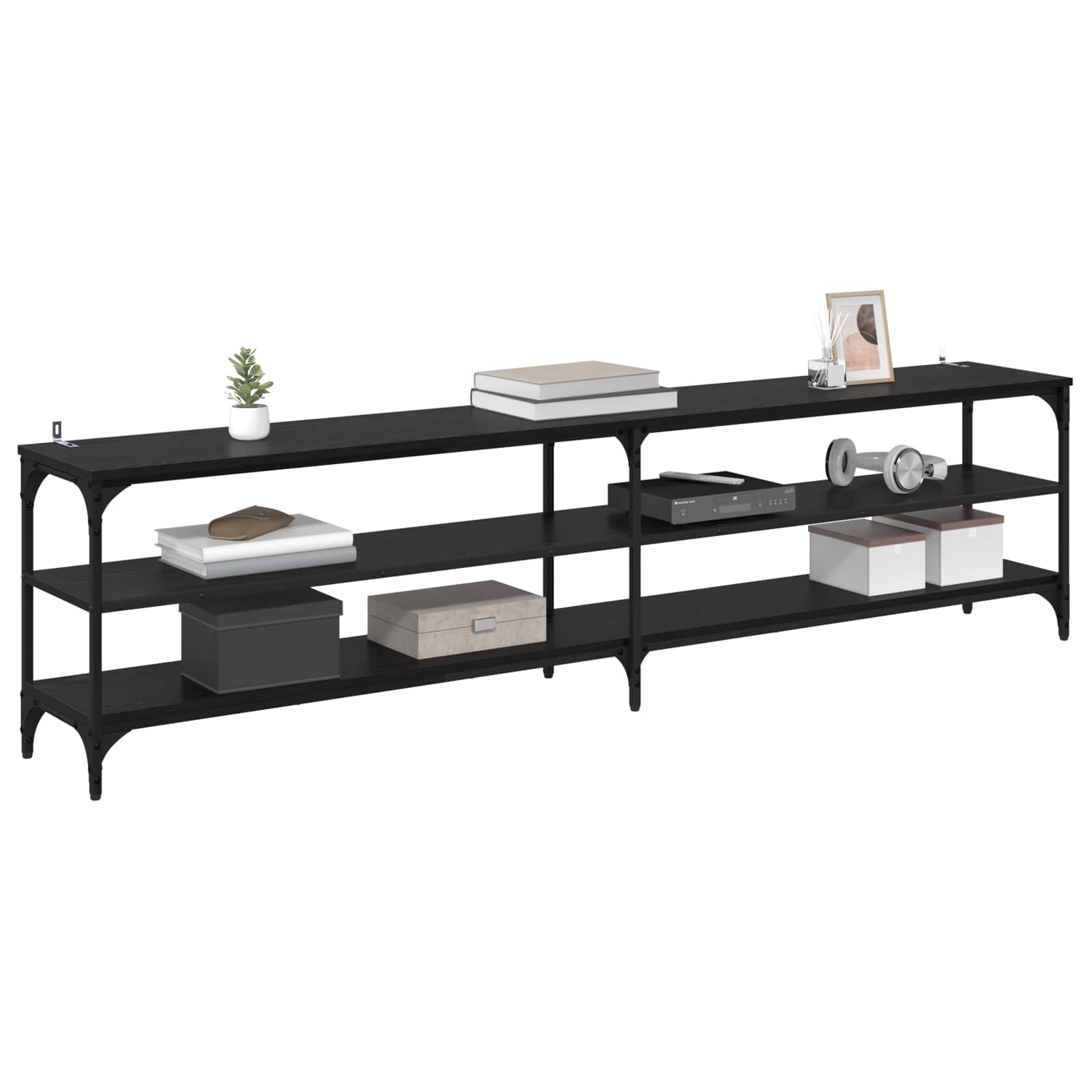 vidaXL TV Cabinet 200 x 30 x 50 cm Black Oak Engineered Wood and Iron 3