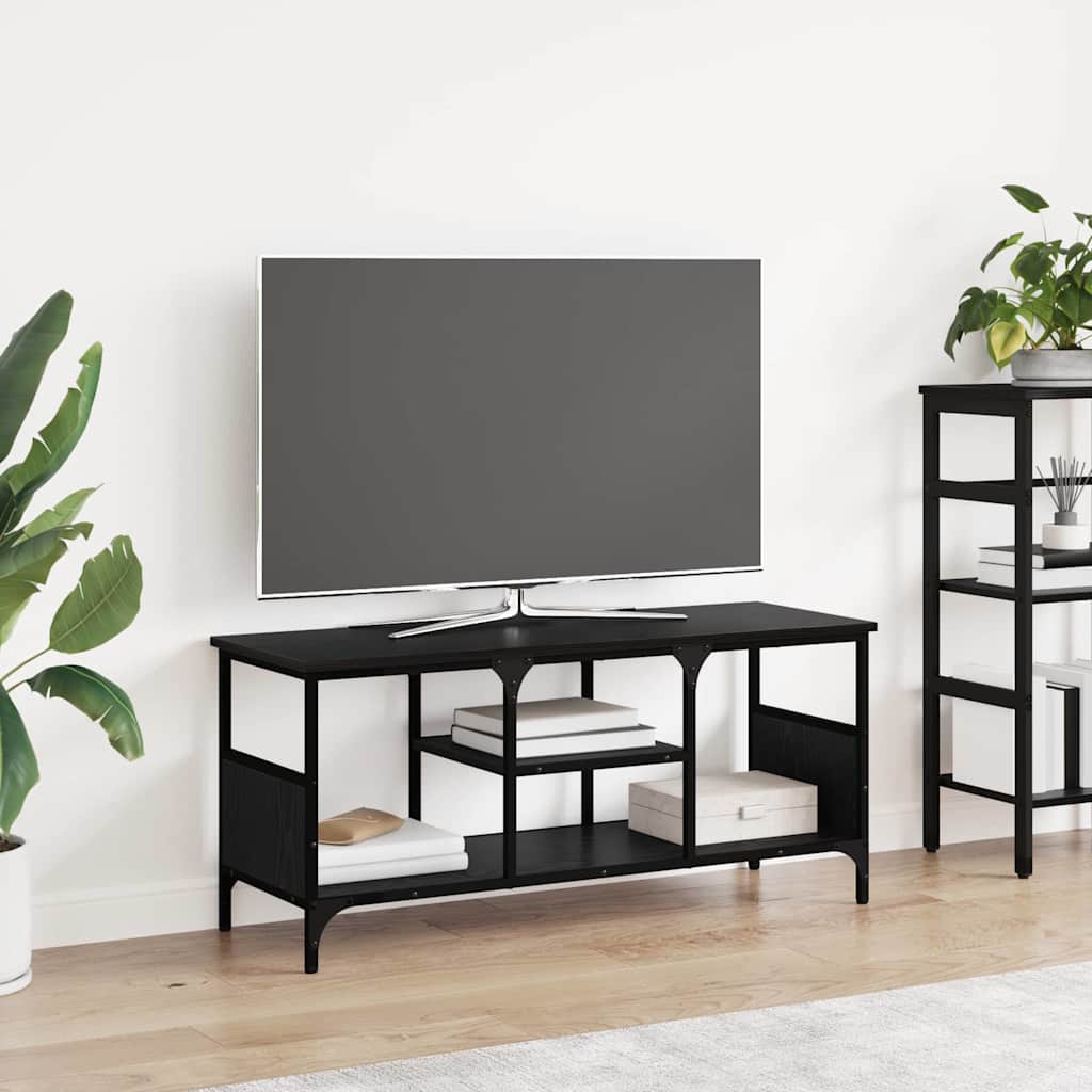 vidaXL TV Cabinet Black Oak 100 x 35 x 45 cm Engineered Wood and Iron 1