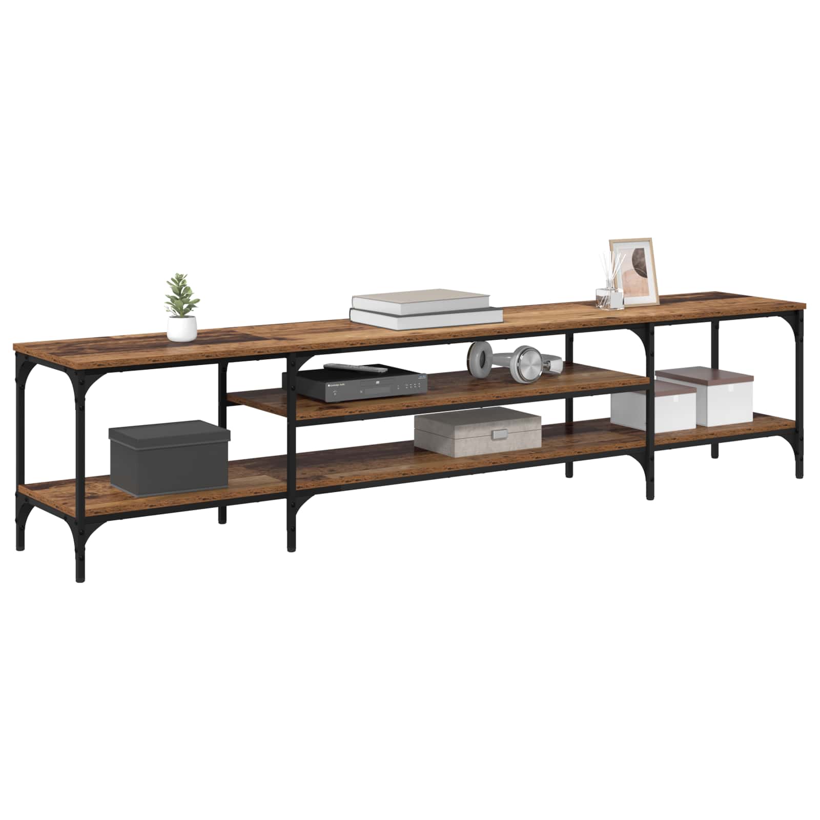 vidaXL TV Cabinet Old Wood 201 x 35 x 45 cm Engineered Wood and Iron 3