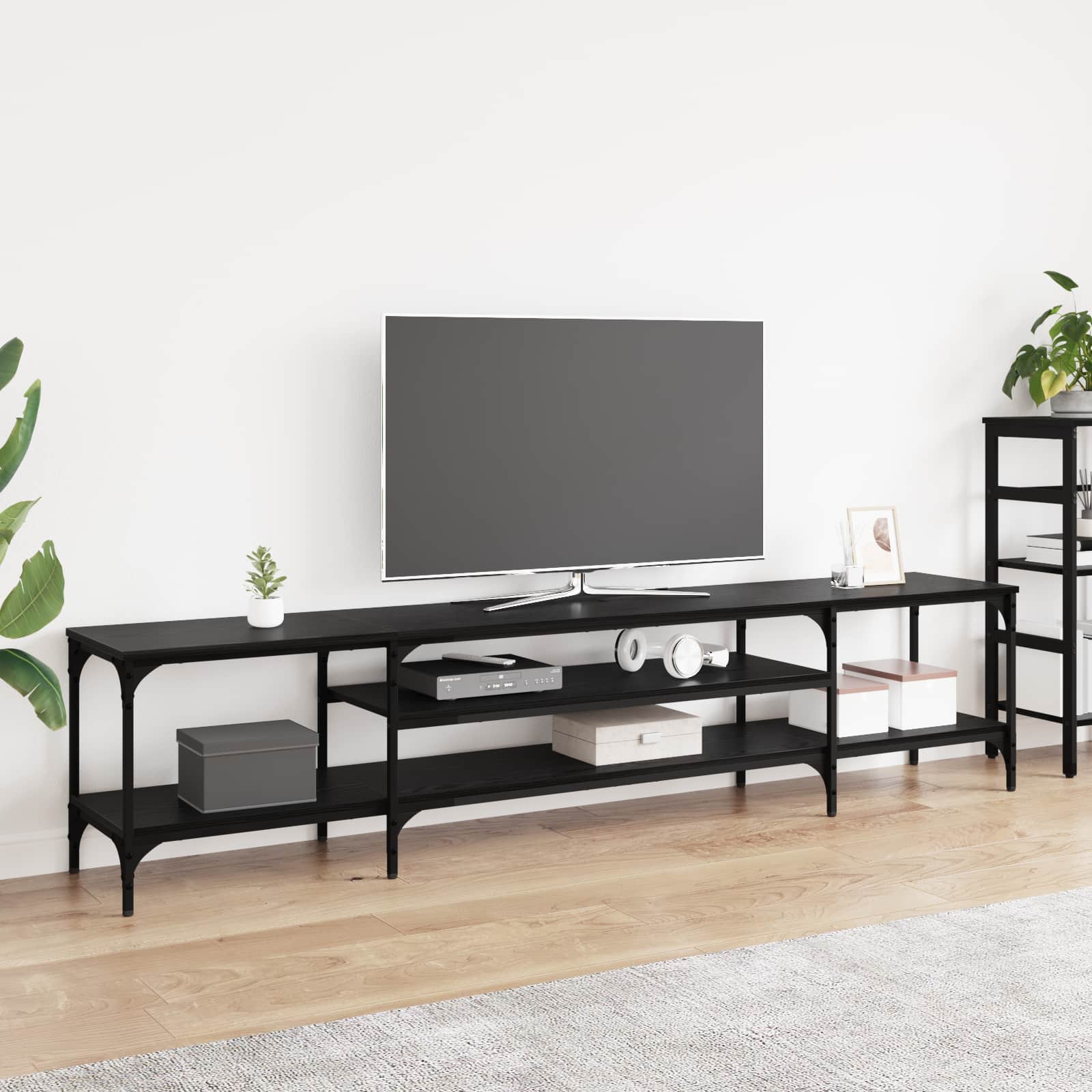 vidaXL TV Cabinet Black Oak 201 x 35 x 45 cm Engineered Wood and Iron 1
