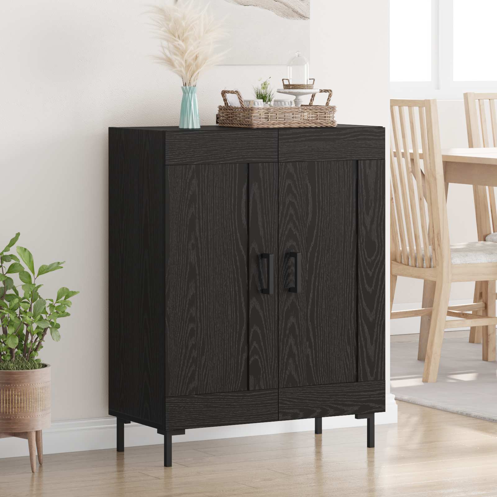 vidaXL Sideboard Black Oak 69.5 x 34 x 90 cm Engineered Wood and Iron 1