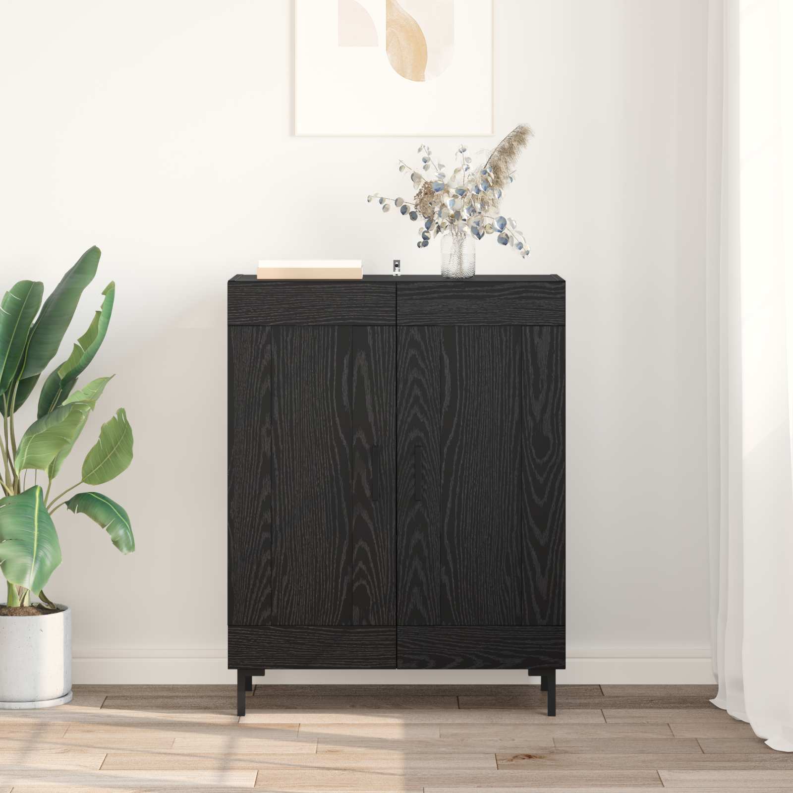 vidaXL Sideboard Black Oak 69.5 x 34 x 90 cm Engineered Wood and Iron 4