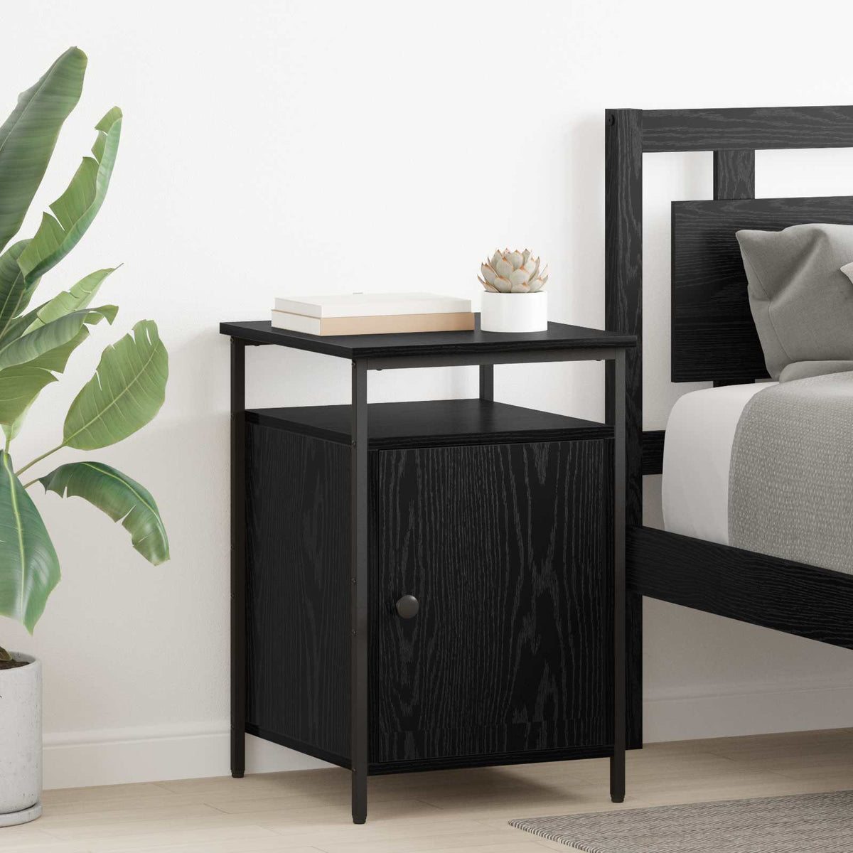 Bedside Cabinet Engineered Wood in Black Oak