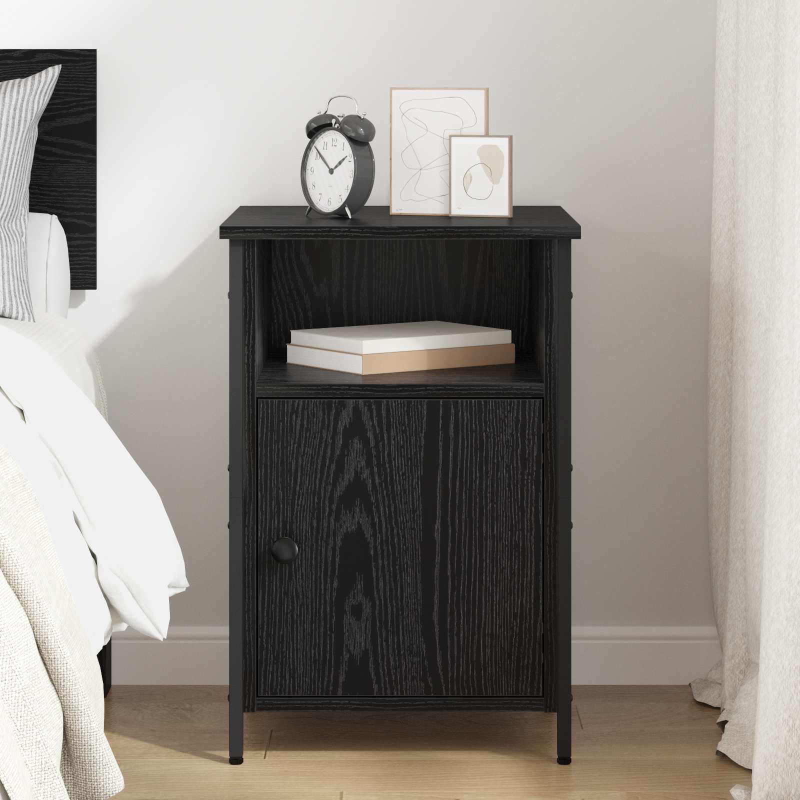 vidaXL Bedside Cabinet Black Oak 40 x 42 x 60 cm Engineered Wood 4