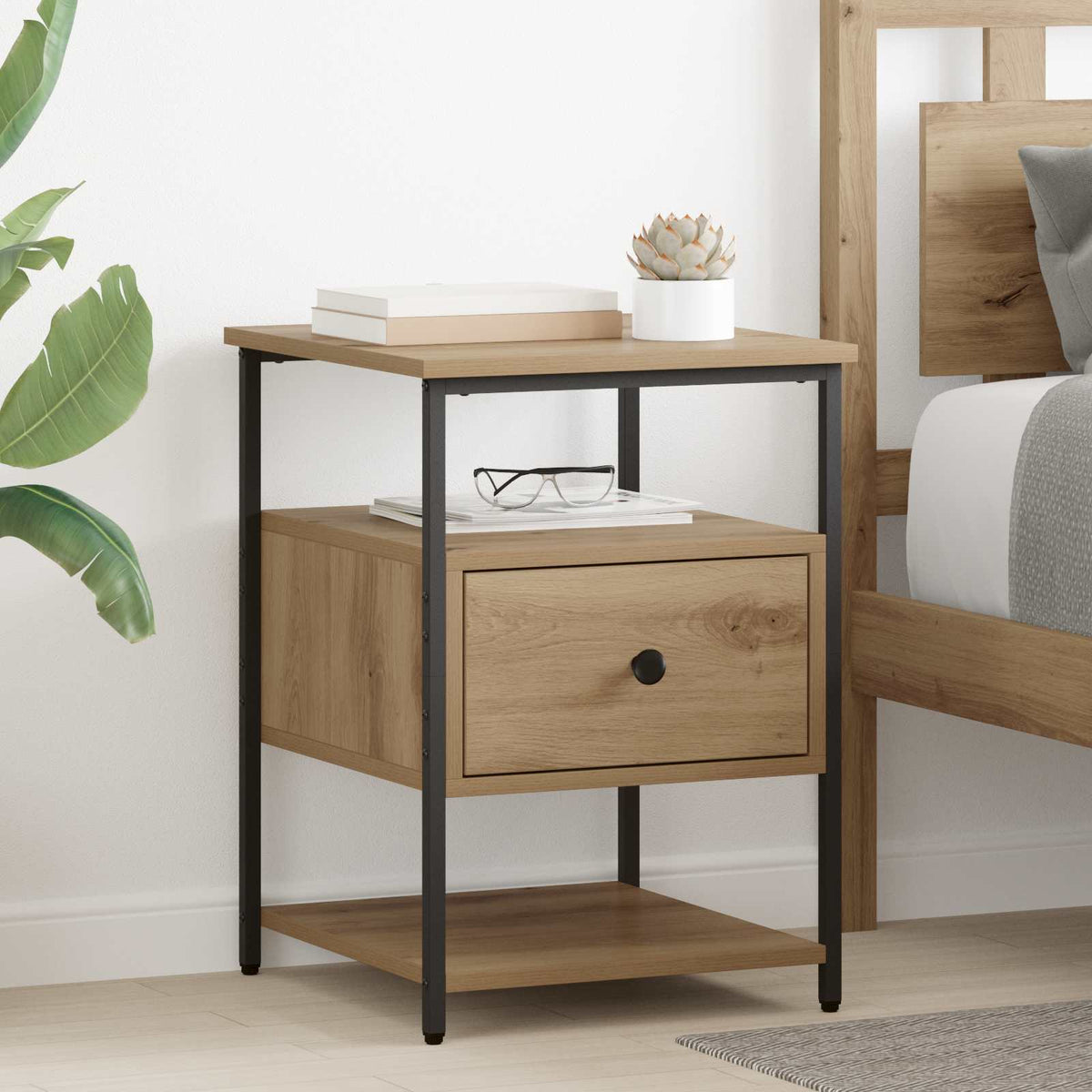 Bedside Cabinet Engineered Wood in Artisan Oak