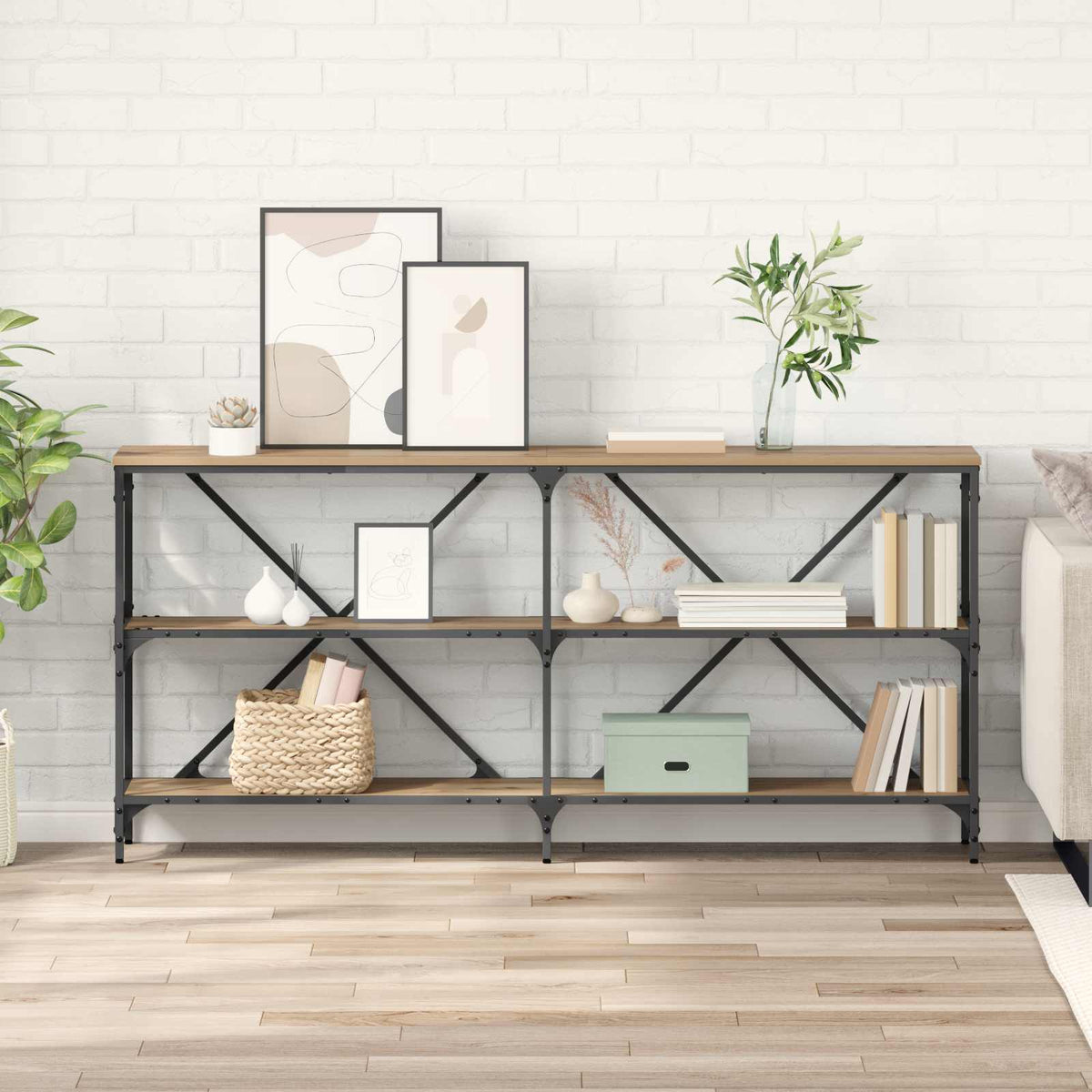 Console Table 160x30x75 cm Engineered Wood and Iron Artisan oak
