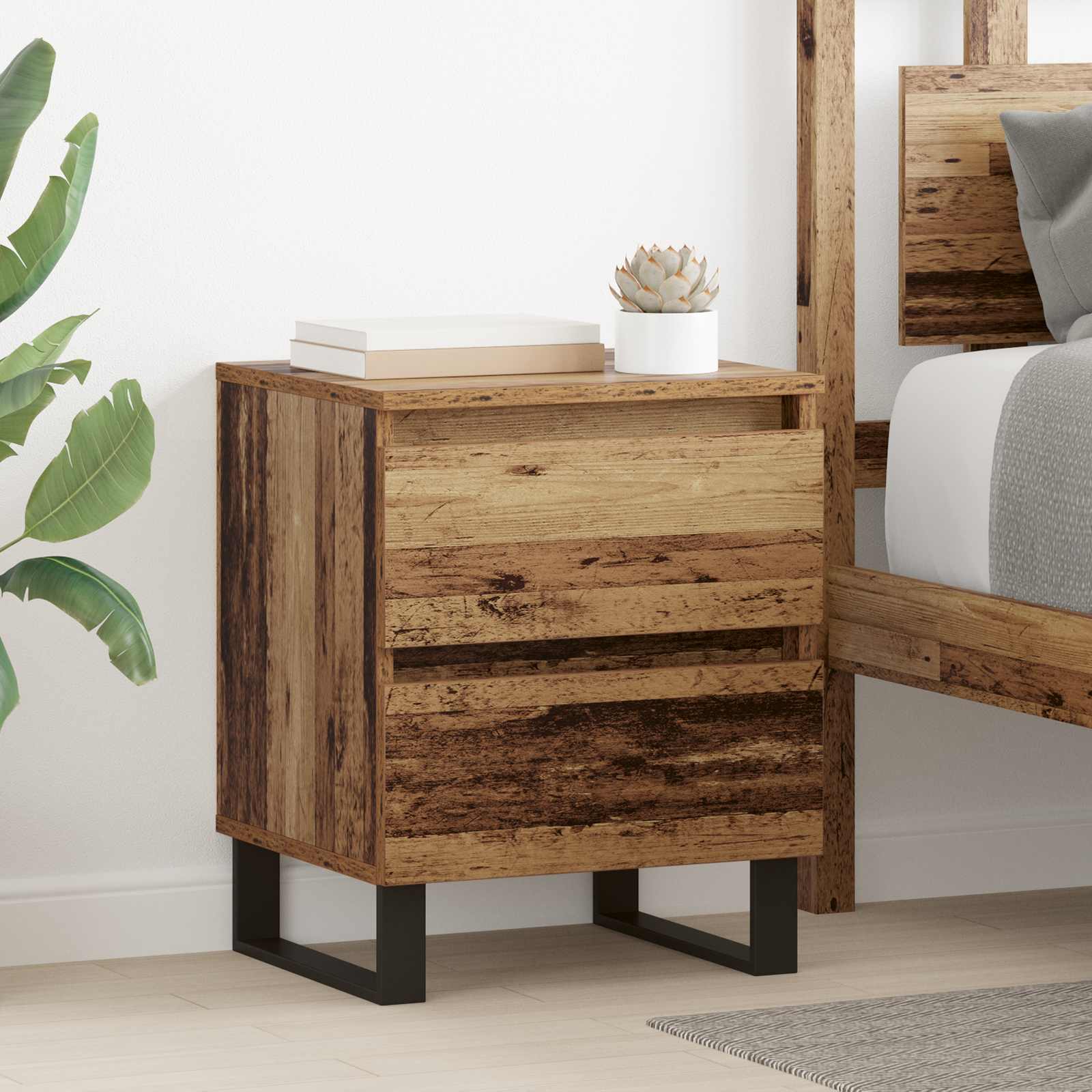 vidaXL Bedside Cabinet Old Wood 40 x 35 x 50 cm Engineered Wood 1
