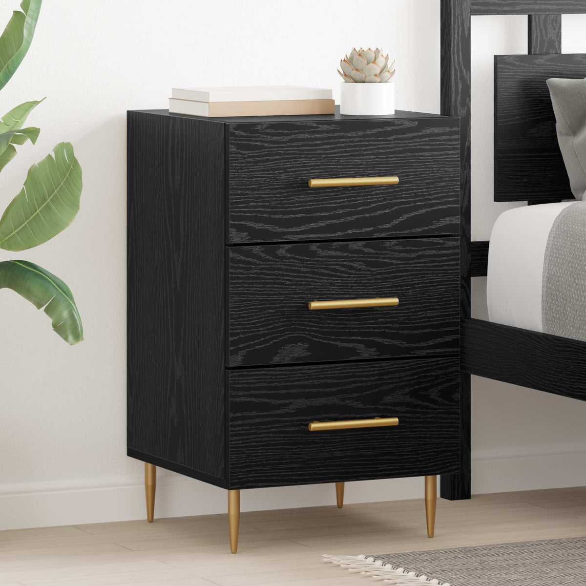 Bedside Cabinet 40x40x66 cm Engineered Wood Black oak