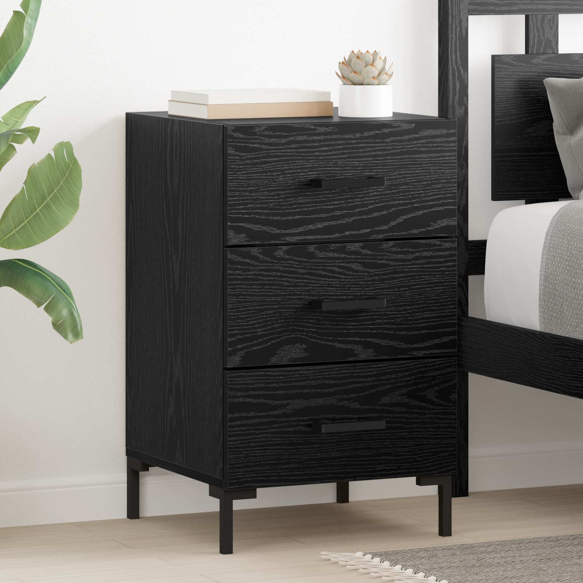 Bedside Cabinet 40x40x66 cm Engineered Wood Black oak