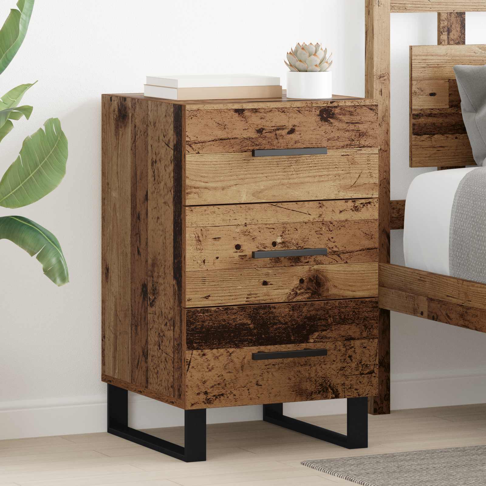 Bedside Cabinet Engineered Wood in Old Wood