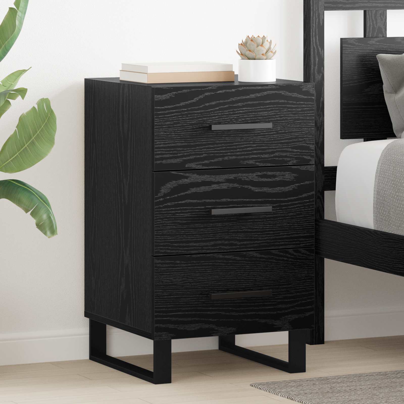 vidaXL Bedside Cabinet Black Oak 40 x 40 x 66 cm Engineered Wood 1
