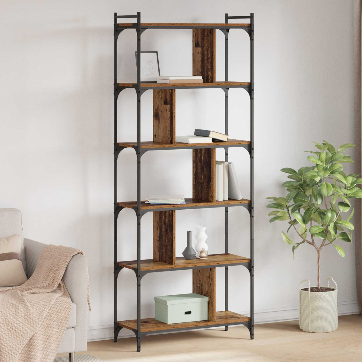 Bookcase 5-Tier 76 x 32 x Engineered Wood Height 192 cm Old wood
