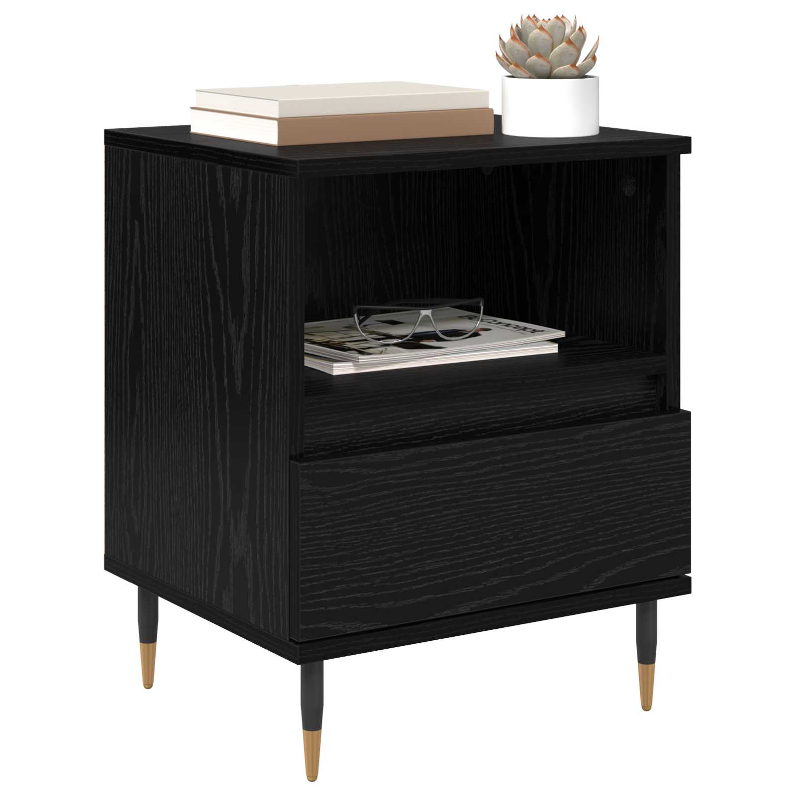 vidaXL Bedside Cabinet 2 pcs Black Oak 40 x 35 x 50 cm Engineered Wood 3